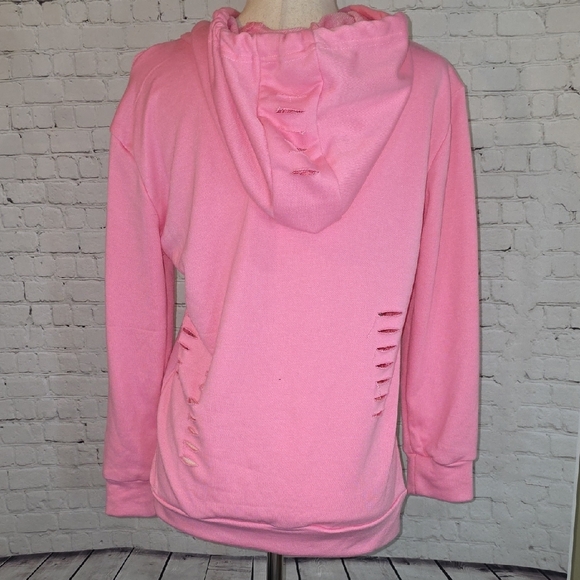 Women's Pink Distressed Hoodie - Picture 3 of 5